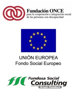 Logos de Fundación ONCE, FEDER y Fundosa Social Consulting